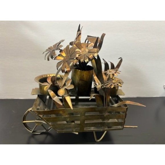 Vintage Tin Cart with Flowers Hand Made Metal Decor - Picture 5 of 8